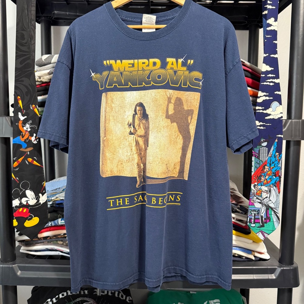 Gildan Weird Al Yankovic T Shirt The Saga Begins XL Blue 2010 Light Marks